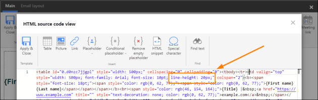 Adding line spacing to a text in an HTML table cell.