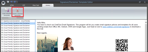 Email Signatures - Deleting template.