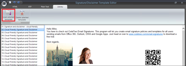 Email Signatures - Load template.