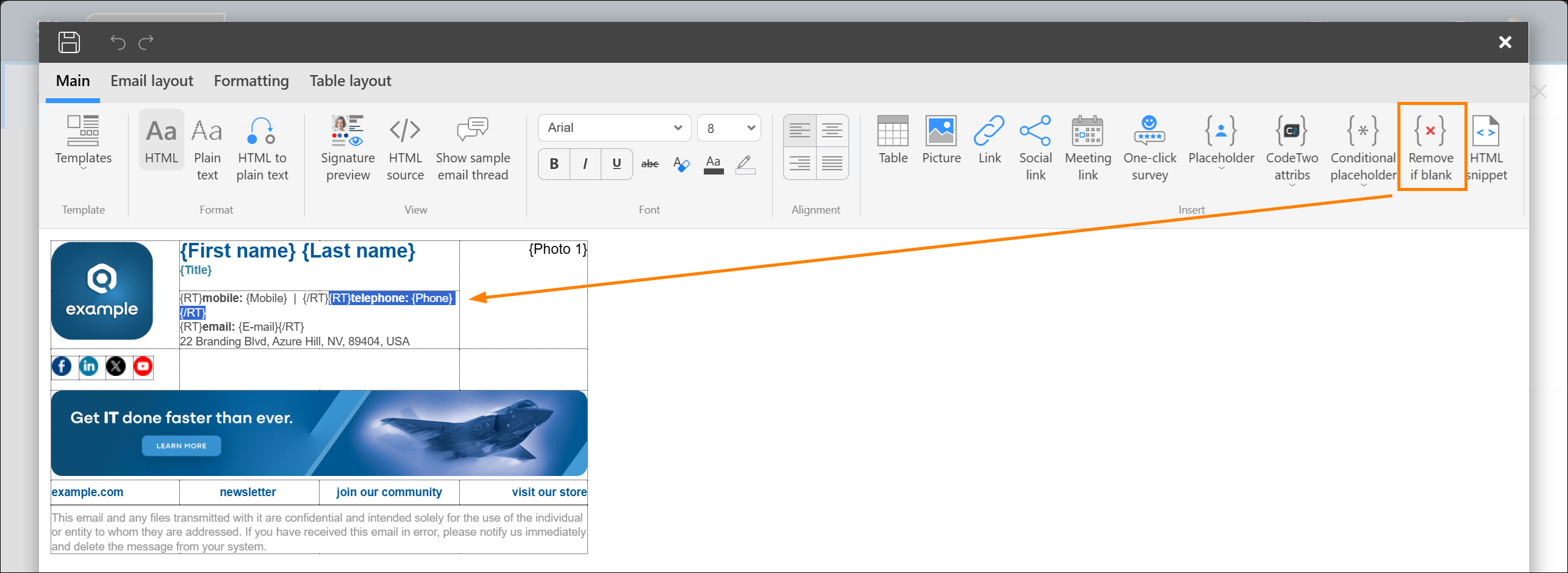 How to add the RT tags to a placeholder.