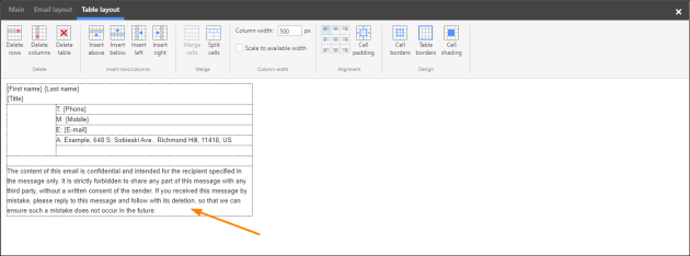 Filling in the signature template with static text.