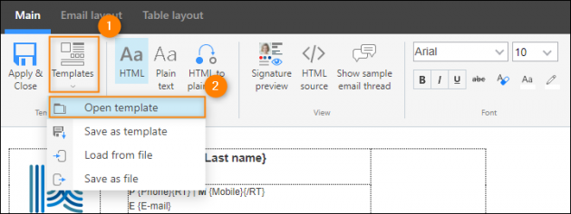 Opening the signature template library.