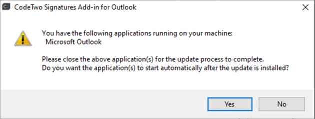 Outlook restart is required to finish the update.