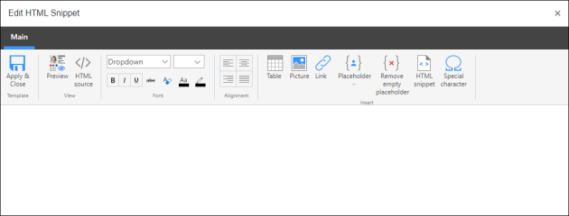 The Edit HTML Snippet window used to edit placeholder values.
