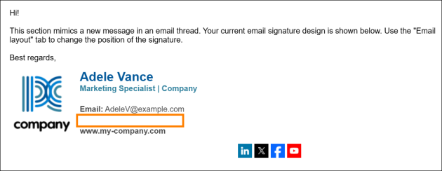 An empty line left in an email signature. This can be easily fixed.