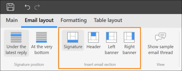 You can insert other email sections on the Email layout tab.
