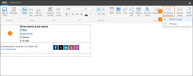 Adding your conditional placeholder to the email signature’s design.