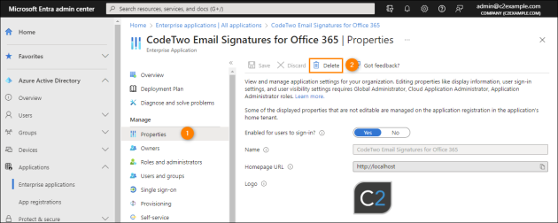 Deleting an application from Azure AD.