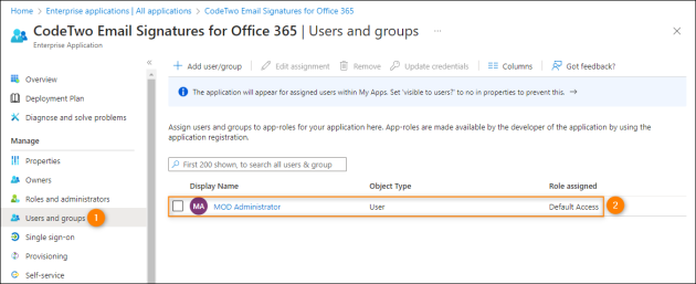 The global admin user with the Default Access role.