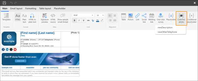 Inserting the custom attribute in the template editor.