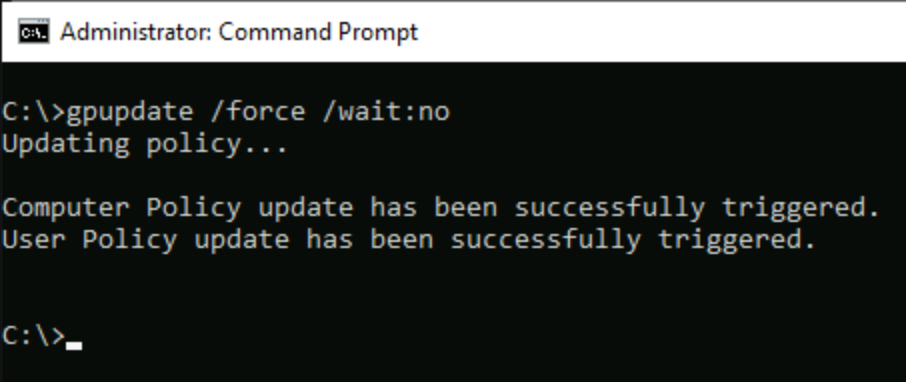 Forcing Group Policy settings update