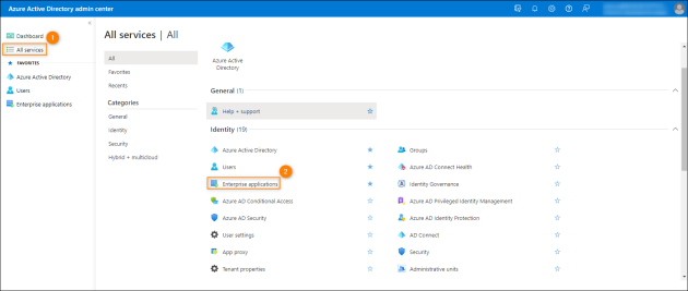 Accessing the enterprise applications settings.