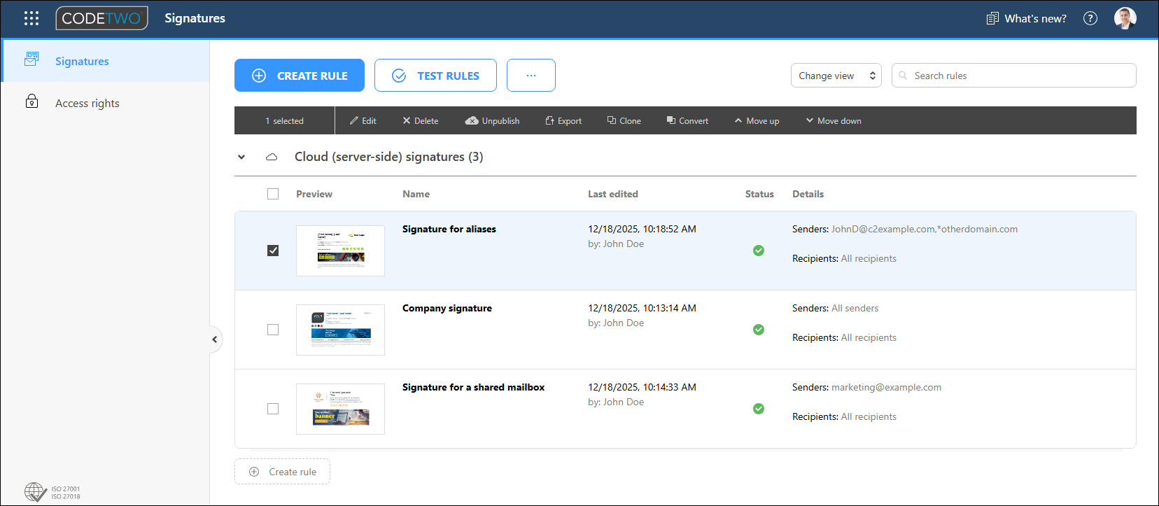 Make sure the rule for alias addresses is placed at the top of the cloud (server-side) signatures list.