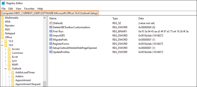Navigating to the right location in the Registry Editor.