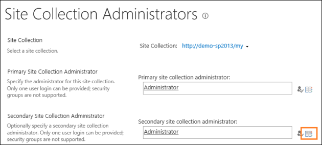 Changing a secondary site collection administrator.