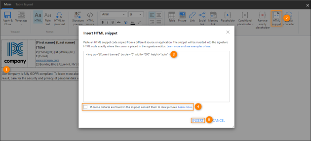Inserting the image code with the name of the custom attribute as the source (src) of the image.
