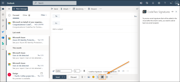 Opening the Web Add-in's pane in OWA.