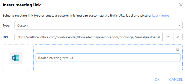 Configuring the link to your Bookings page in CodeTwo.