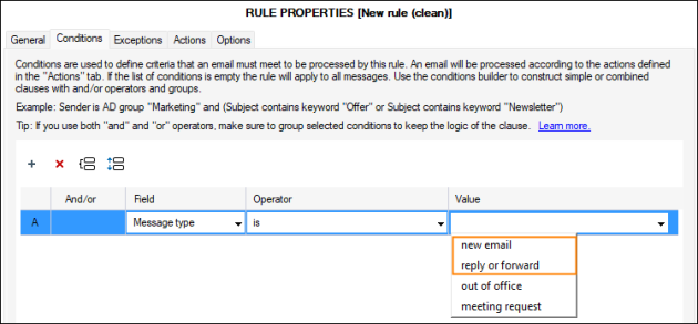 Message type condition.