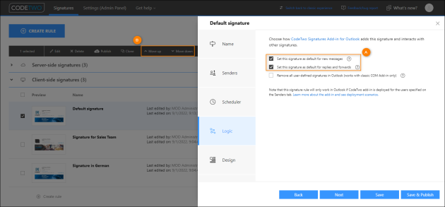 Select these options if you want the default signature template to be automatically added in Outlook and OWA to all new messages.