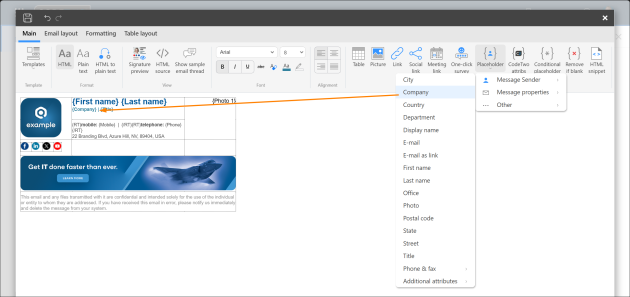 Inserting a placeholder that automatically pulls information from Entra ID when an email is sent.