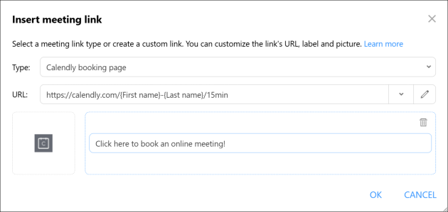 Creating a link to your Calendly booking page.