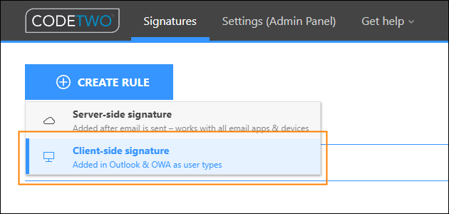 Creating a new Outlook (client-side) signature rule.