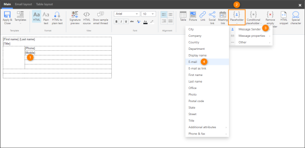 Adding placeholders to your signature template.
