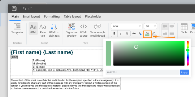 Changing the font color in the editor.
