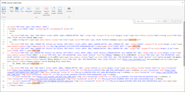 Inserting the code directly before each table cell closing tag.
