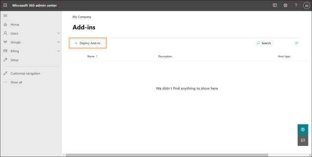 Starting the add-in deployment process.