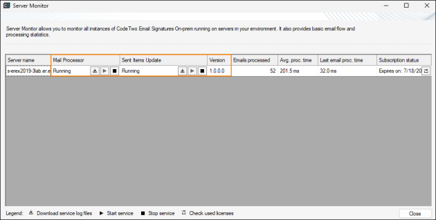 The services and log files section.