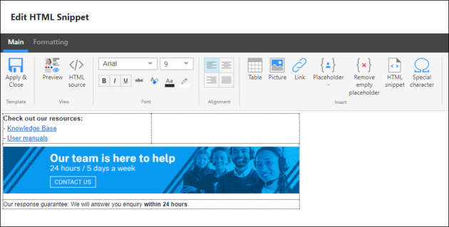 An example of content designed for the Customer Support department.