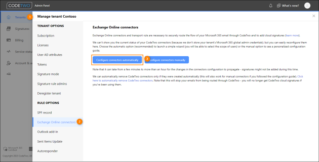 Esig- Exchange Online connectors - automatic config