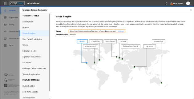 Here you can limit the scope of licensed CodeTwo users to members of a specific group only.