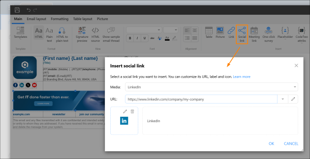 Social link configuration options.