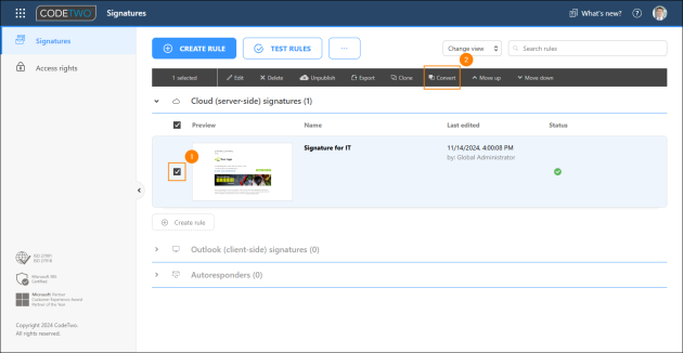 Converting an email signature rule in CodeTwo Email Signatures 365.