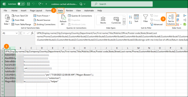 Using the Text to Columns feature to fix the incorrectly displayed data.
