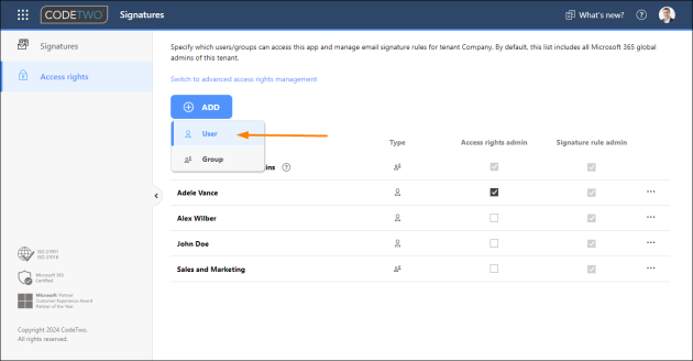 Adding a new Signature rule admin in the Signatures app.