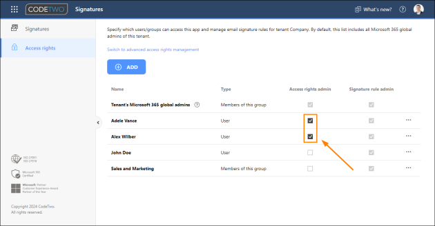 Adding new Access rights admins.