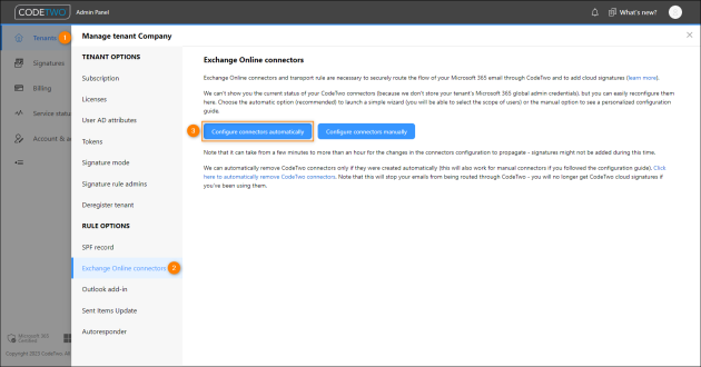 The connectors configuration page.