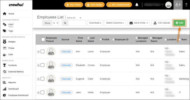 CrewHu Employees List settings.
