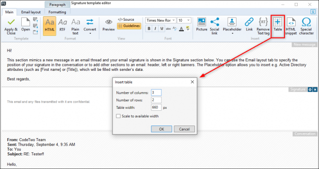 Editor - insert table