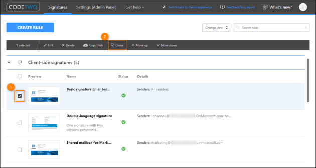 Cloning a company-wide basic signature.