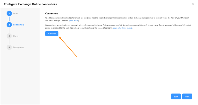 We need your authorization to automatically configure your Exchange Online connectors.