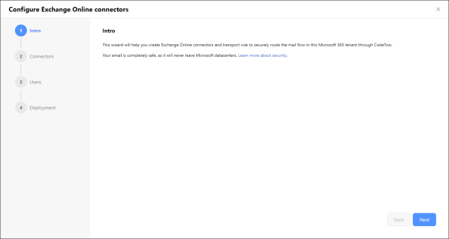Exchange Online connectors configuration wizard.