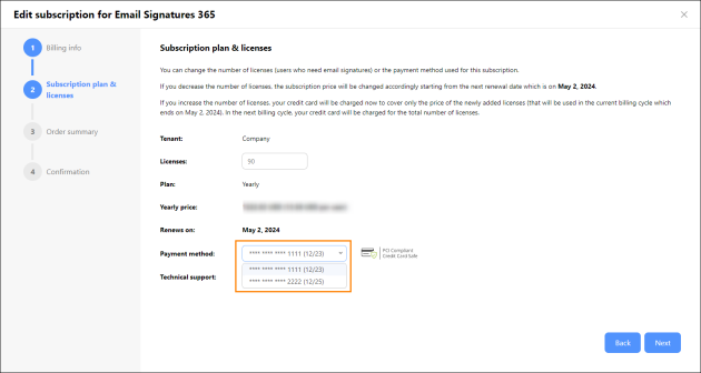 Changing the payment method for a subscription.