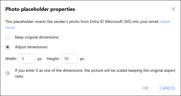 The Photo placeholder's configuration window.