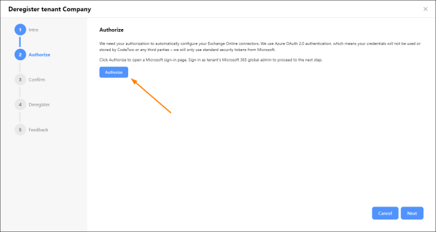 We need your authorization to automatically remove Exchange Online connectors added by CodeTwo.