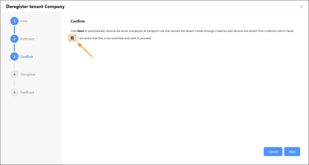 Confirming tenant deregistration.